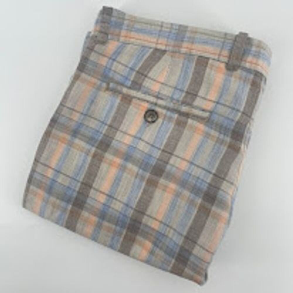 Tommy Bahama Plaid Flat Front Shorts - Blue, Orange, Brown